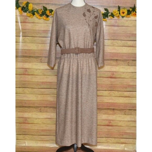 Vintage Herman Marcus Sheath Maxi Dress Size 16 3/4 Sleeve Embroidered Floral - Picture 1 of 9